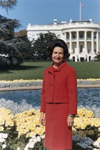 Photo of Lady Bird Johnson in the back yard of the White House