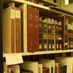 Books on a shelf in the Smithsonian Libraries