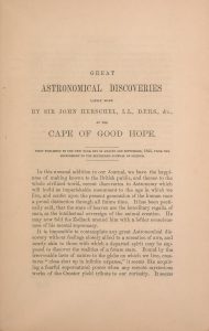 Newspaper article on Great Astronomical Discoveries