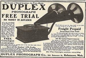 1908 advertisement for Duplex phonograph.