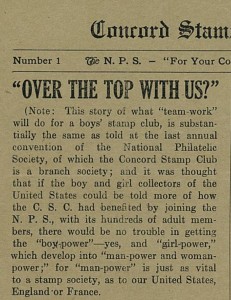 Concord Stamp Club Bulletin of December 1917, invoking WWI patriotism.