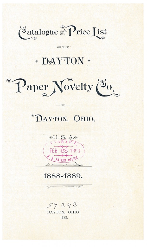 title page of 1888-1889 Catalogue and Price List of the Dayton Paper Novelty Co.