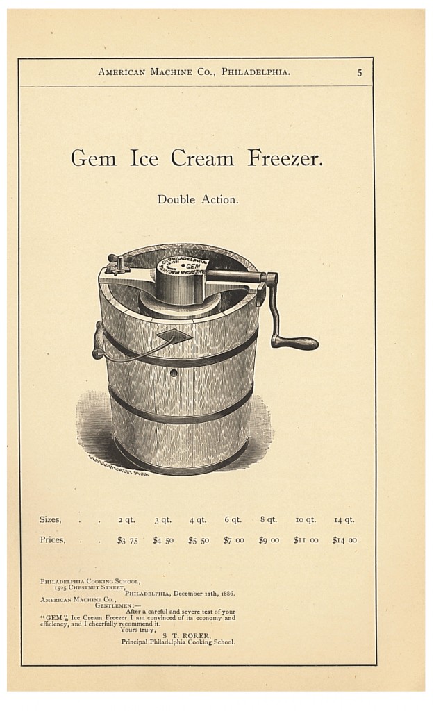 Gem Ice Cream Freezer from 1889 Catalogue and Price-List of Hardware Specialties by American Machine Co.