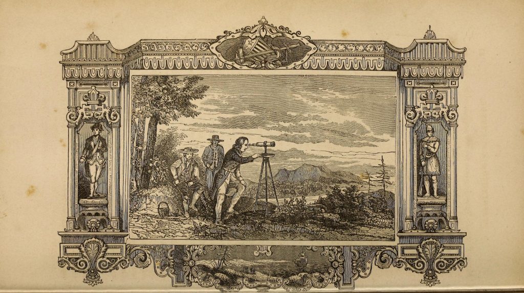 Plate depicting Washington's early career as a surveyor. Pictorial life of George Washington