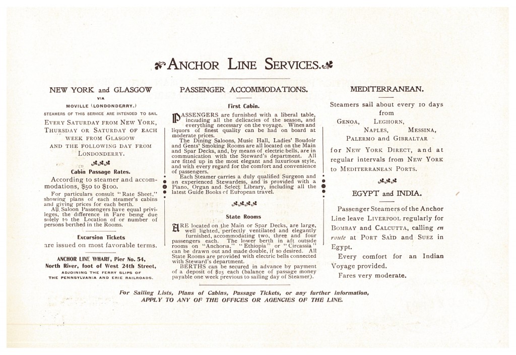 information and descriptions of Anchor Line services