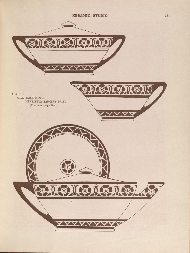 From the June 1918 issue of Keramic Studio, a wild rose motif by Henrietta Barclay Paist