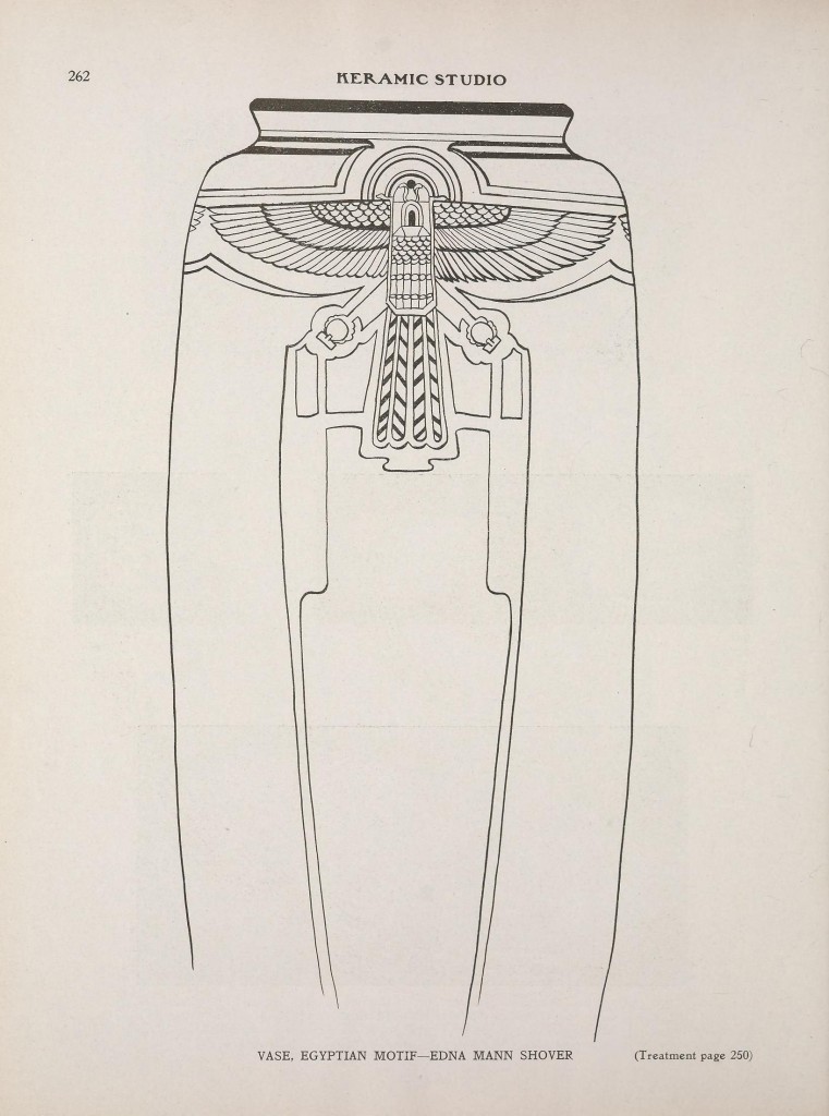 Egyptian Motif Vase by Edna Mann Shover, p. 262 of v.14 n.12 Keramic Studio, April 1913