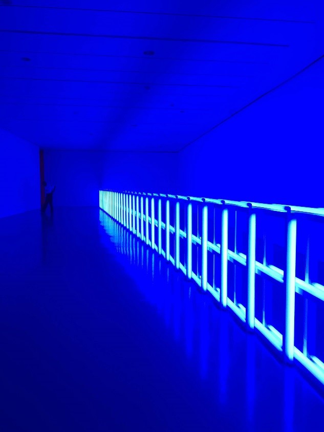 Dan Flavin’s “untitled (to Helga and Carlo, with respect and affection),” presently on display at the Hirshhorn.