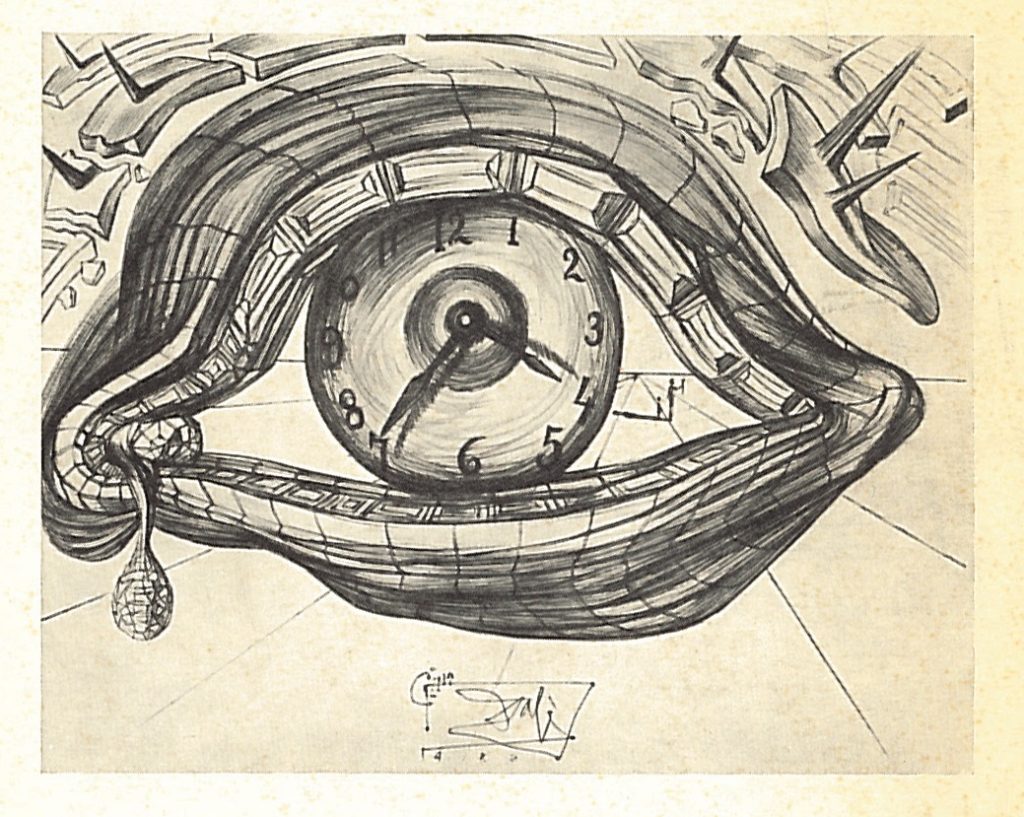 Sketch of Eye of Time in exhibition catalogue A collection of objets d'art and jewels designed by Salvador Dali and presented by the Catherwood Foundation of Bryn Mawr, Pa.—AAPG 