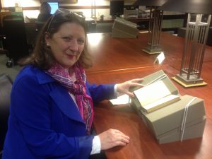 Linda Blancato "visits" "An Essay on Crimes and Punishments" in the Joseph F. Cullman Library of Natural History.