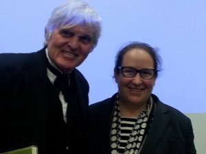 Meredith with a Joseph Henry impersonator in the National Museum of American History.