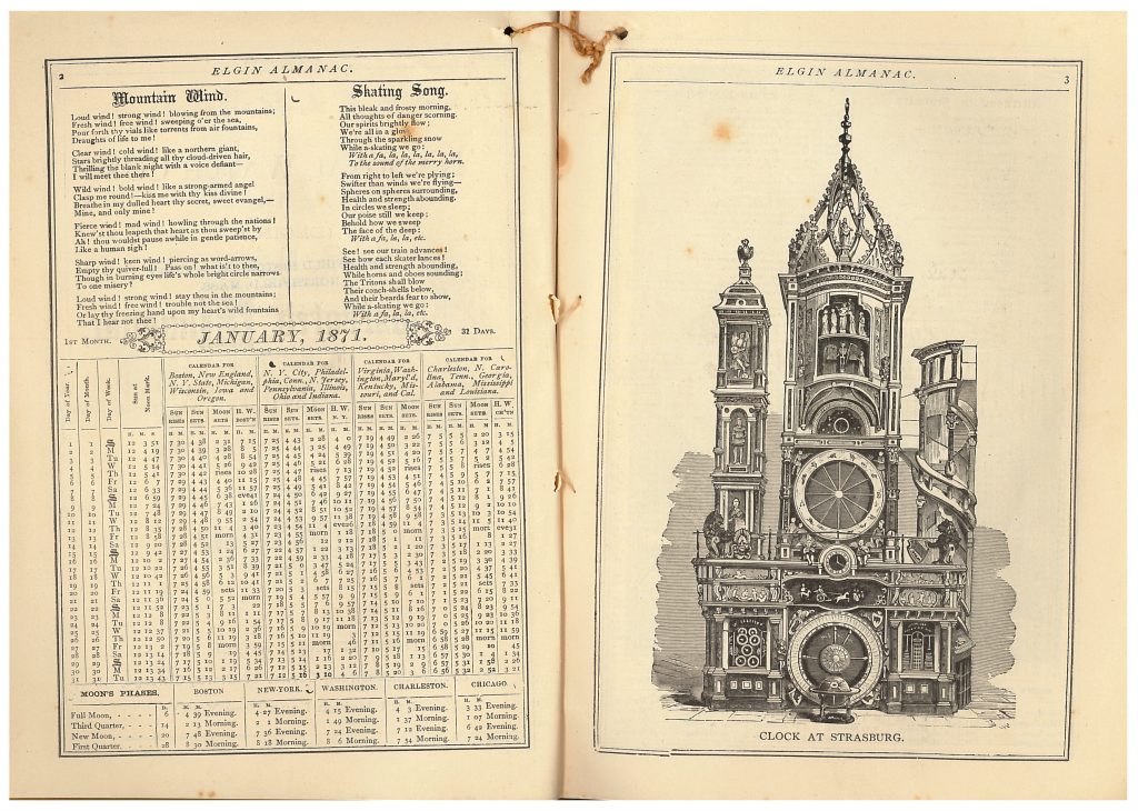 January 1871 calendar and Clock at Strasburg