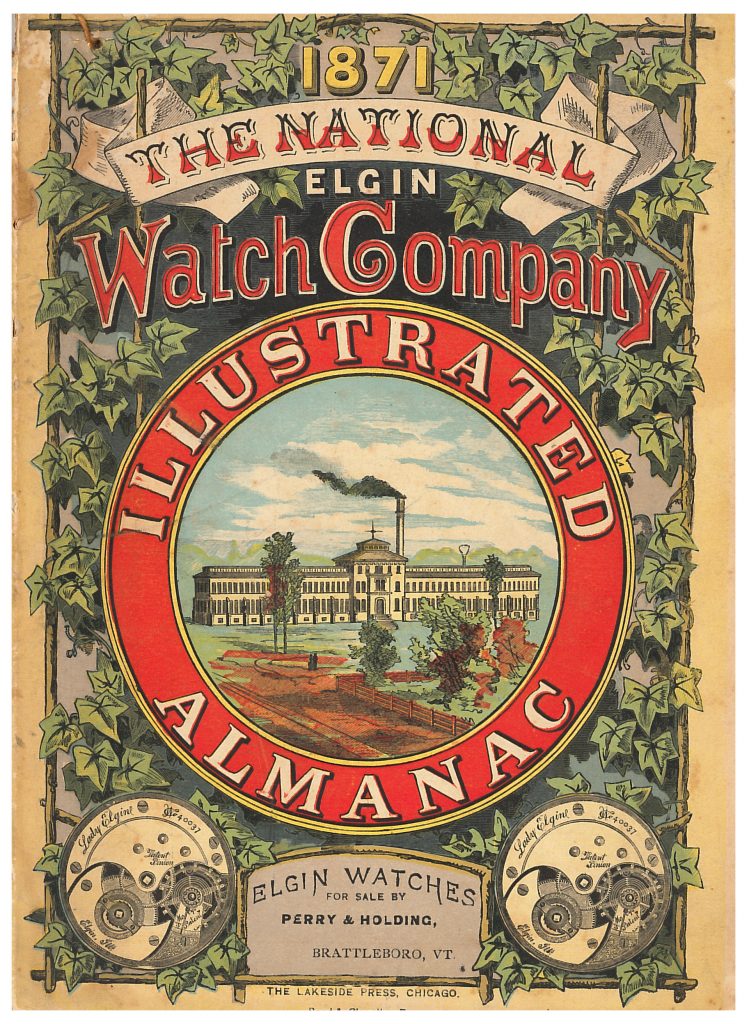 image of building on front cover of National Elgin Watch Company Illustrated Almanac