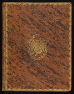 Another type of tree calf binding with an ownership’s crest of the Université impériale in Paris stamped on its front cover. Comte Antoine-Françoise de Fourcroy, Système des connaissances chimiques (Paris, 1800 or 1801)