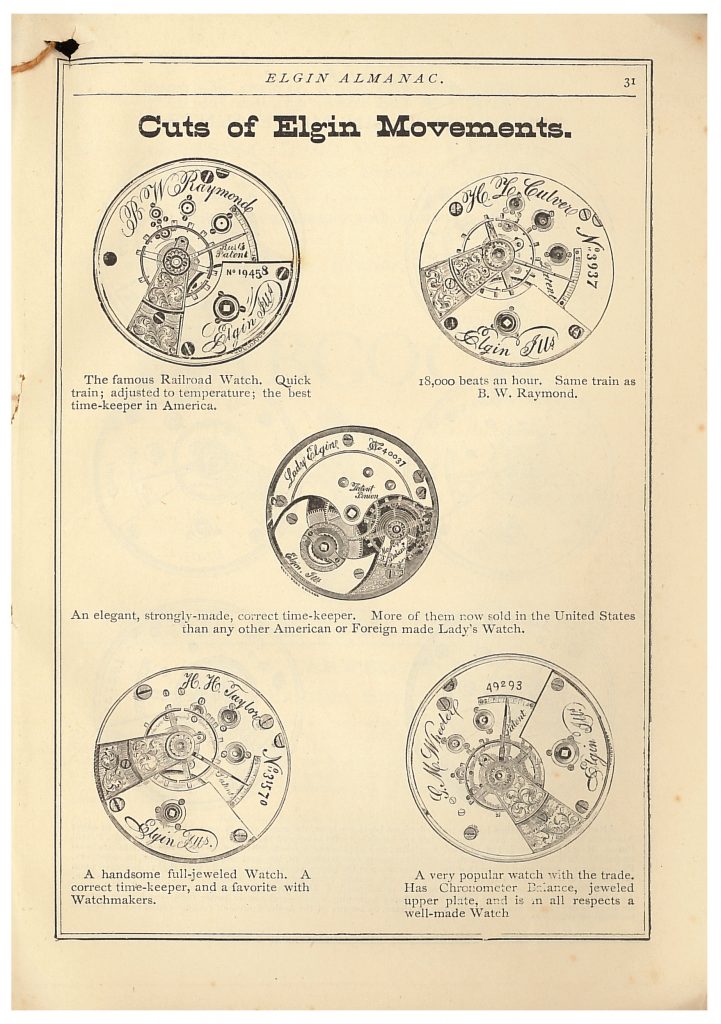 Cuts of Elgin watch movements