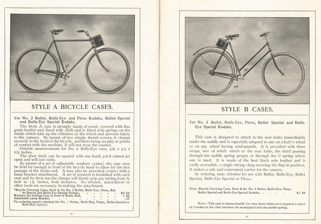 Eastman Kodak Company, Rochester, N.Y. The Witchery of Kodakery, 1900, Pg. 40-41, Style A Bicycle Cases.