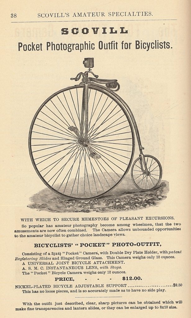 The Scovill and Adams Company, New York, NY. How to Make Photographs And Descriptive Price List, 1891, Pg. 38, Pocket Photographic Outfit for Bicyclists. 