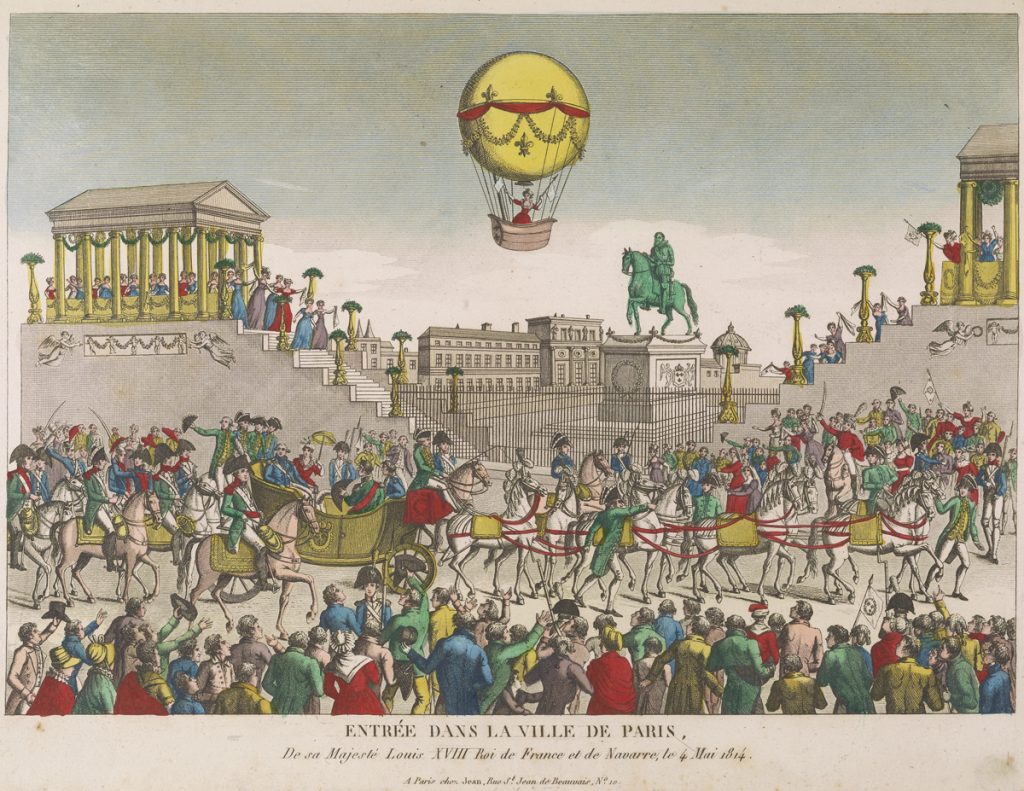 Entrée dans la Ville de Paris. De sa Majesté Louise XVIII Roi de France et de Navarre, le 4 Mai 1814., Arriving in the City of Paris.