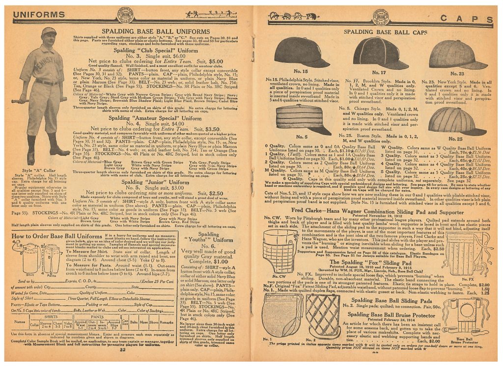 baseball uniforms and caps, baseball sliding pads, and baseball bruise protector