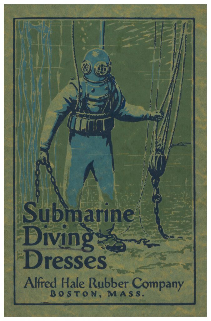 underwater diver on front cover of Alfred Hale Rubber Co. trade catalog
