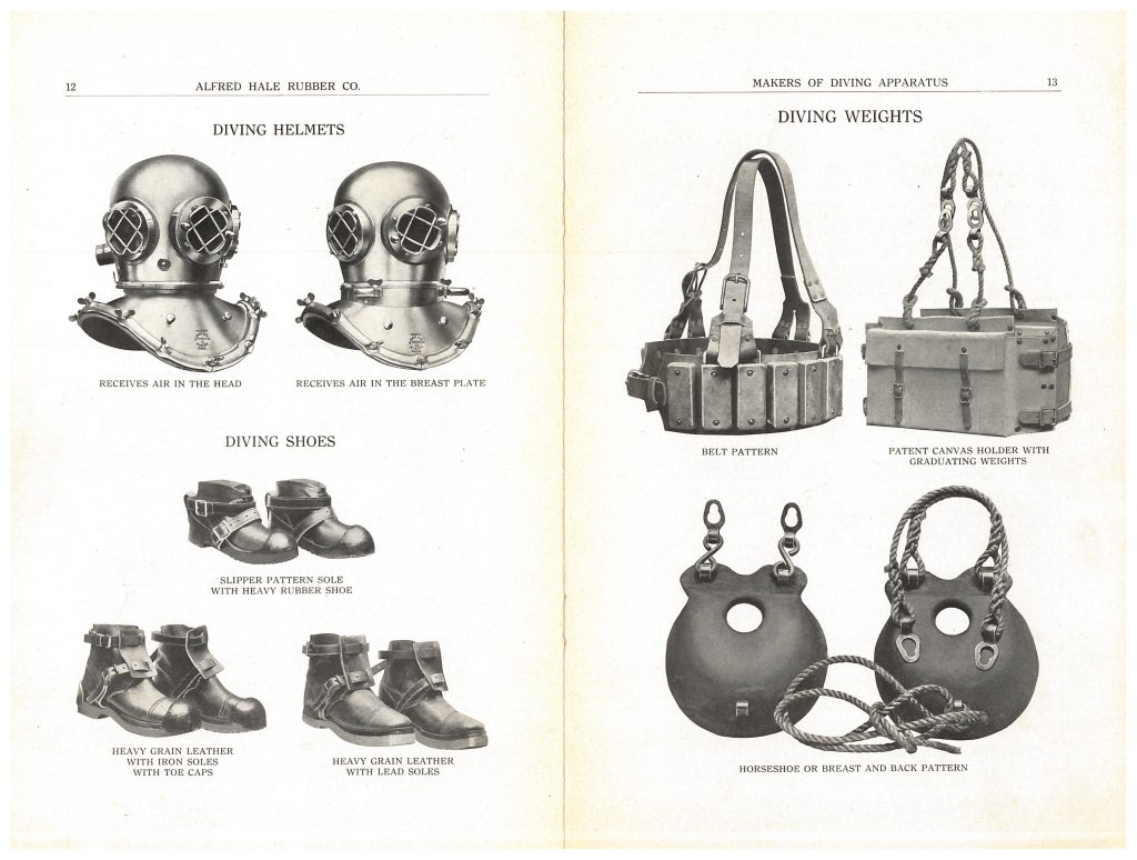 diving helmets, diving shoes, and diving weights