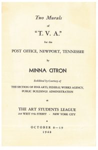 Art Students League exhibition catalogue for "two Murals of 'T.V.A.'" 