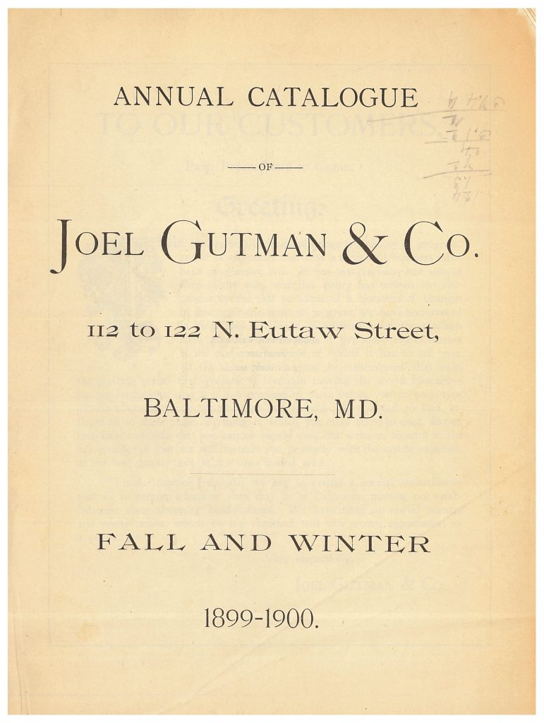 front cover of Joel Gutman & Co. Fall and Winter 1899-1900 trade catalog