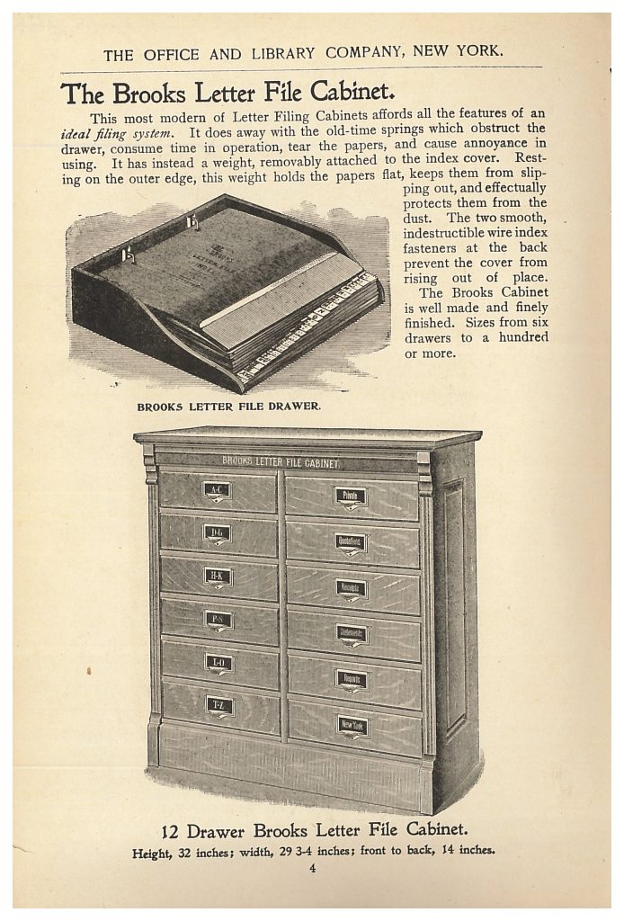 Brooks Letter File Cabinet with close-up of a drawer