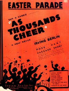 Red orange cover of sheet music for 1933 musical revue As Thousands Cheer.