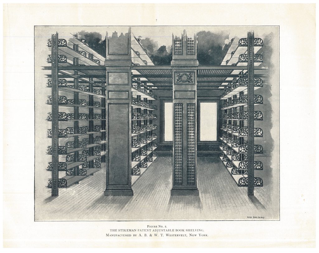 library stacks with double sided shelving