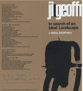 Image of the oustide of a pamphlet for the 1966 Iqbal Geoffrey show “In Search of an Ideal Landscape”.