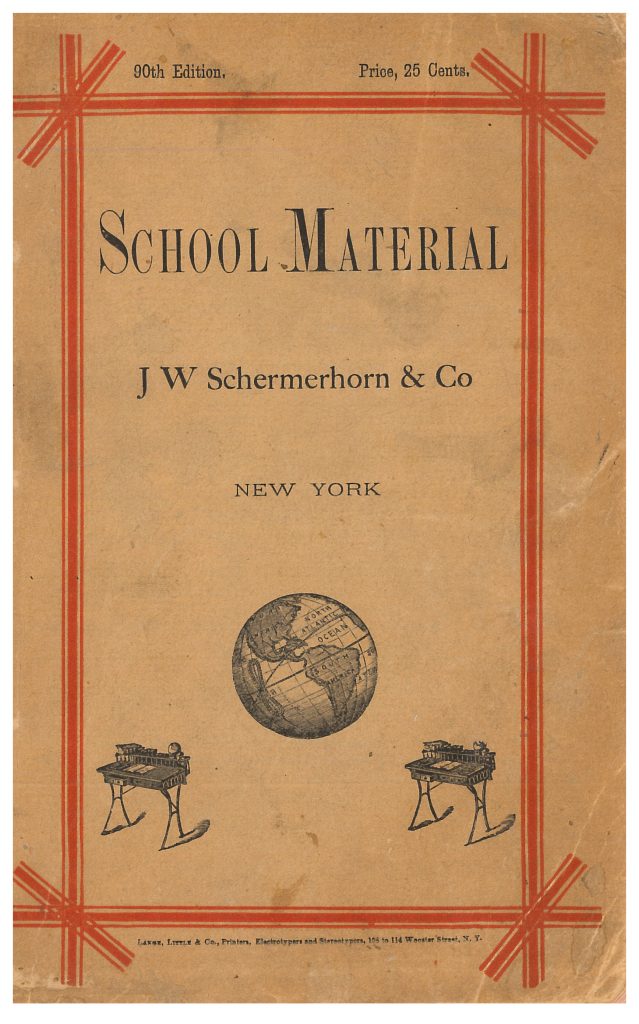 globe and school desks on front cover of trade catalog