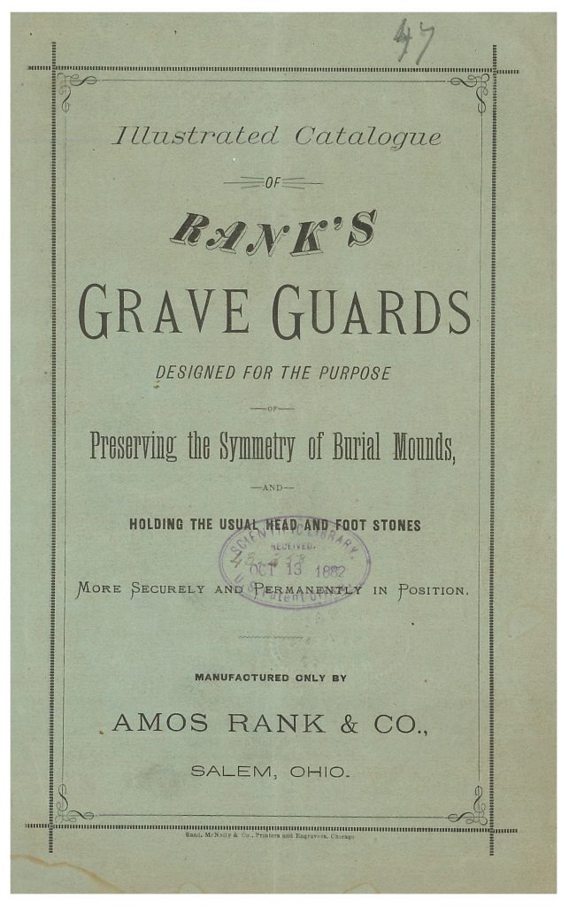 front cover of Amos Rank & Co. trade catalog about Grave Guards