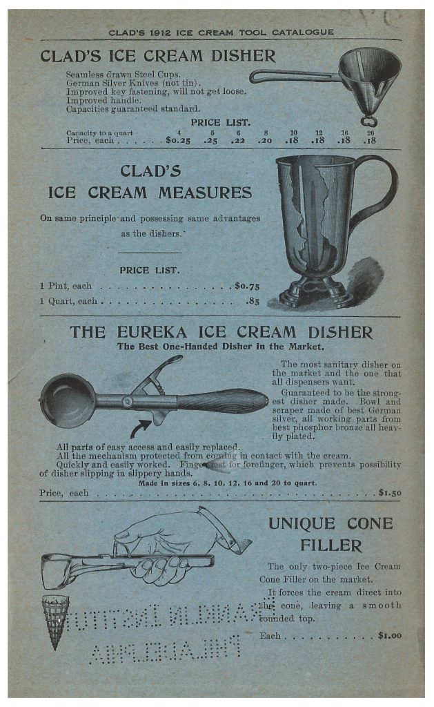 ice cream dishers, ice cream measures, and ice cream cone filler