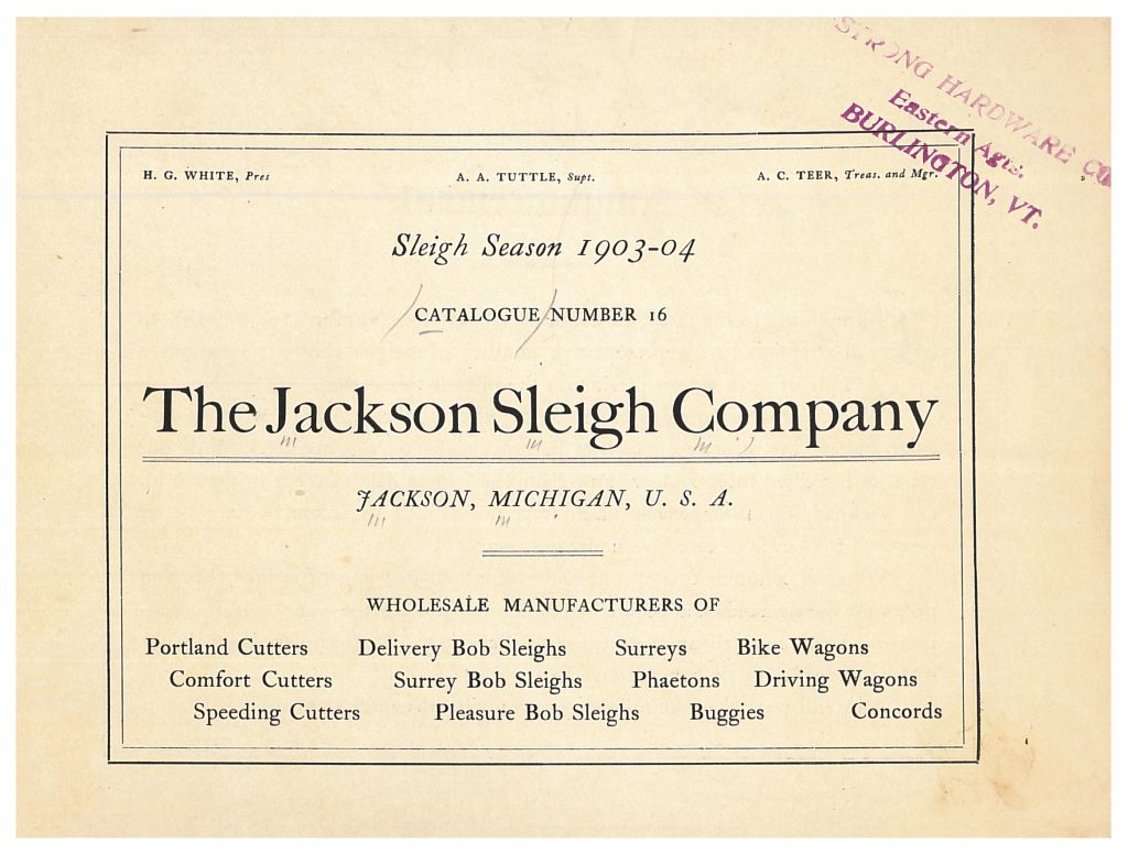 title page of 1903-1904 Jackson Sleigh Co. trade catalog