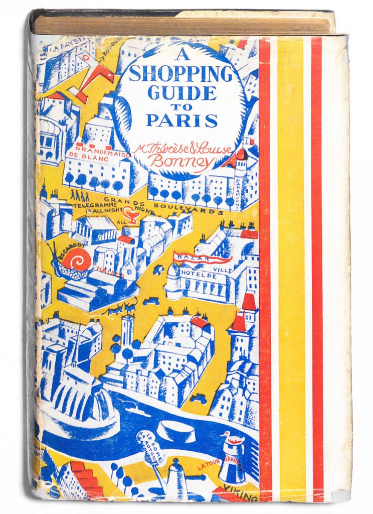 Book jacket of A shopping guide to Paris, by Thérèse and Louise Bonney. 1929