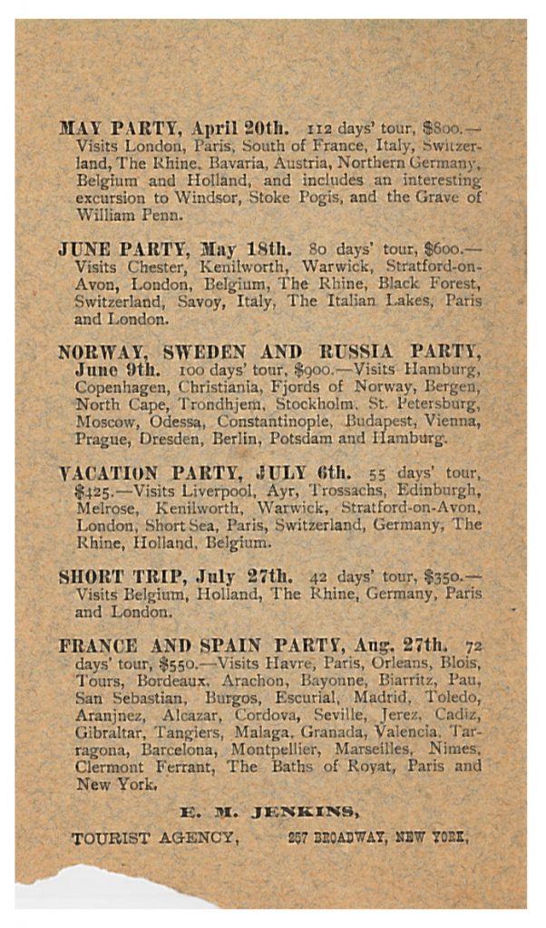 list of tours including cities visited for 1892