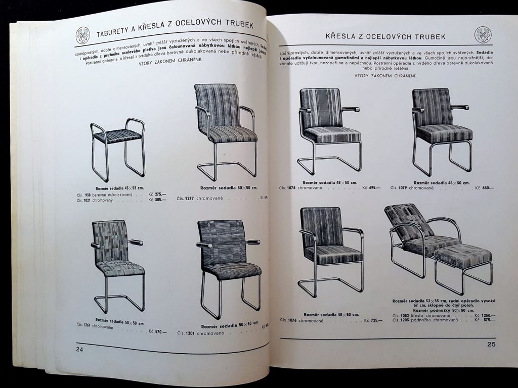 Tubular steel chair frames with fabric upholstery.