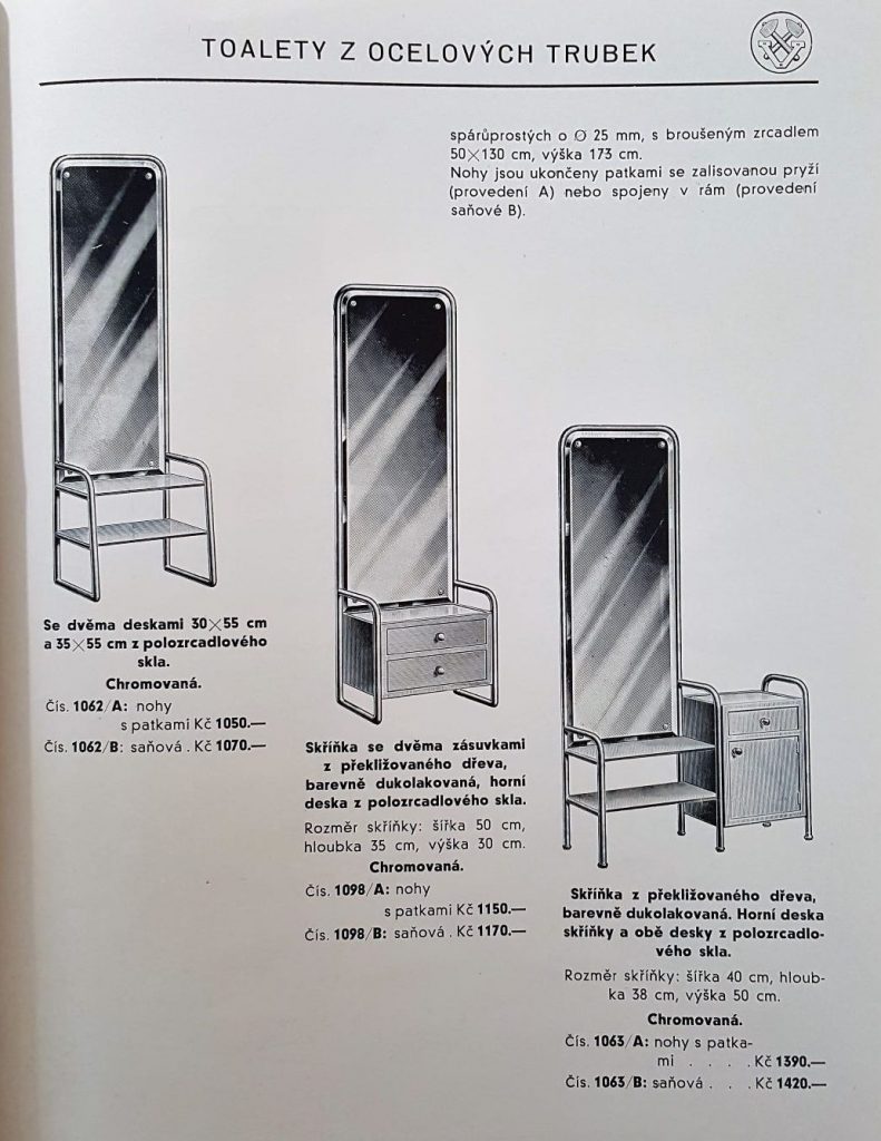 Tubular steel frames surround mirrors.