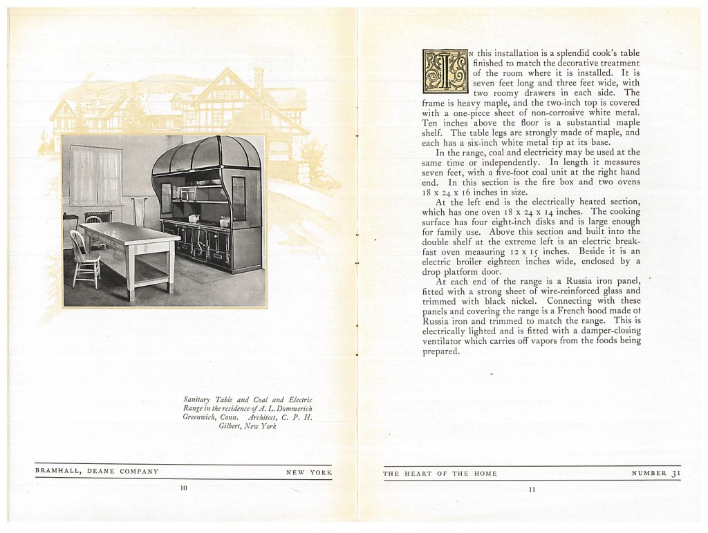 cook's table and two chairs with coal and electric range