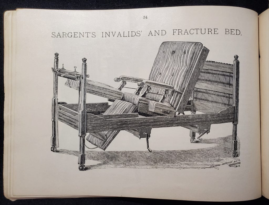 Illustration of Sargent's Invalids' and Fractures bed. p. 34.