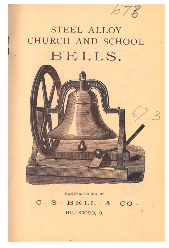 title page of trade catalog showing a bell