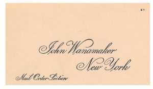 front of 1915-1916 envelope for Mail Order Section of John Wanamaker in New York