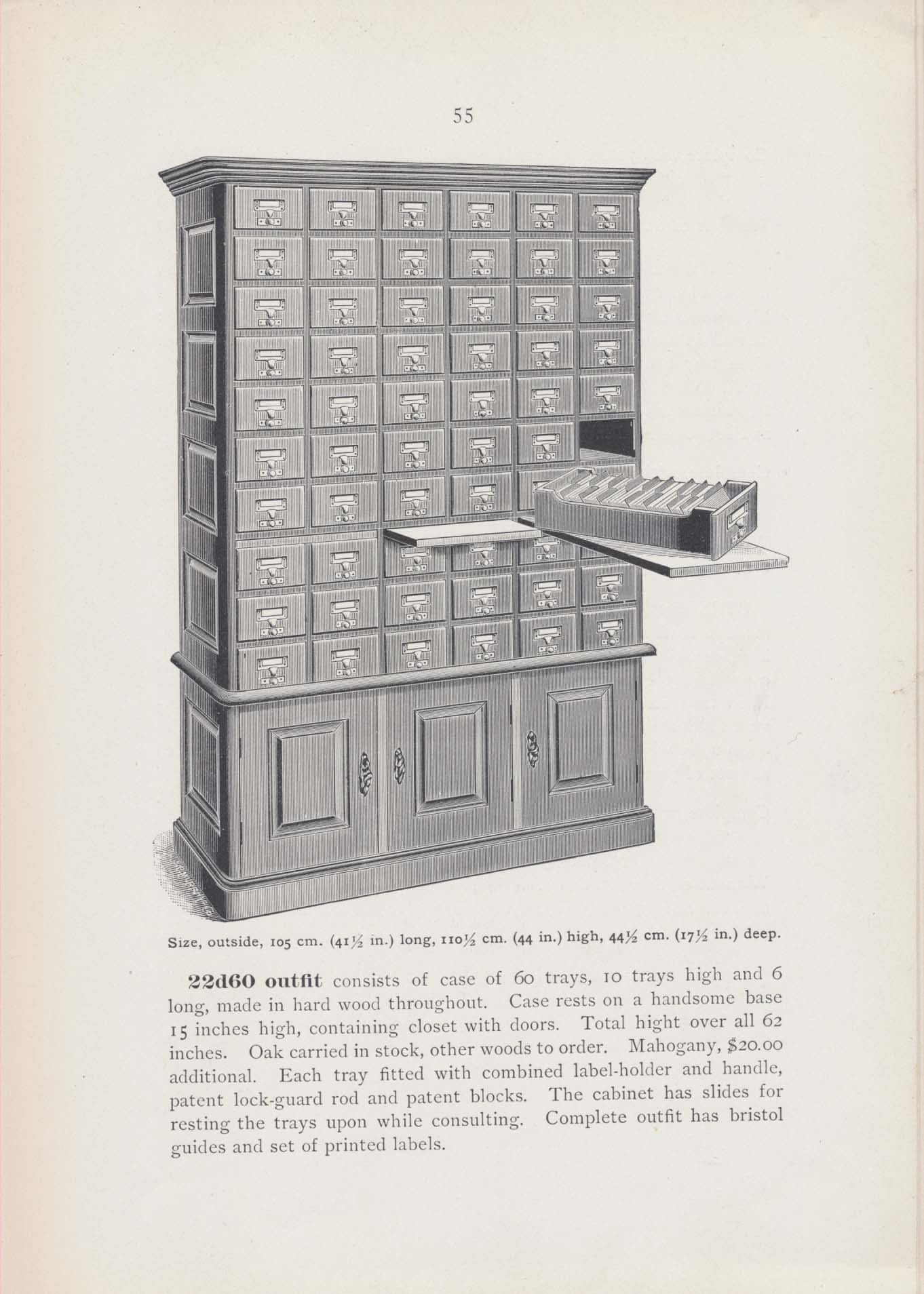 60 tray card catalog with one tray resting on platform