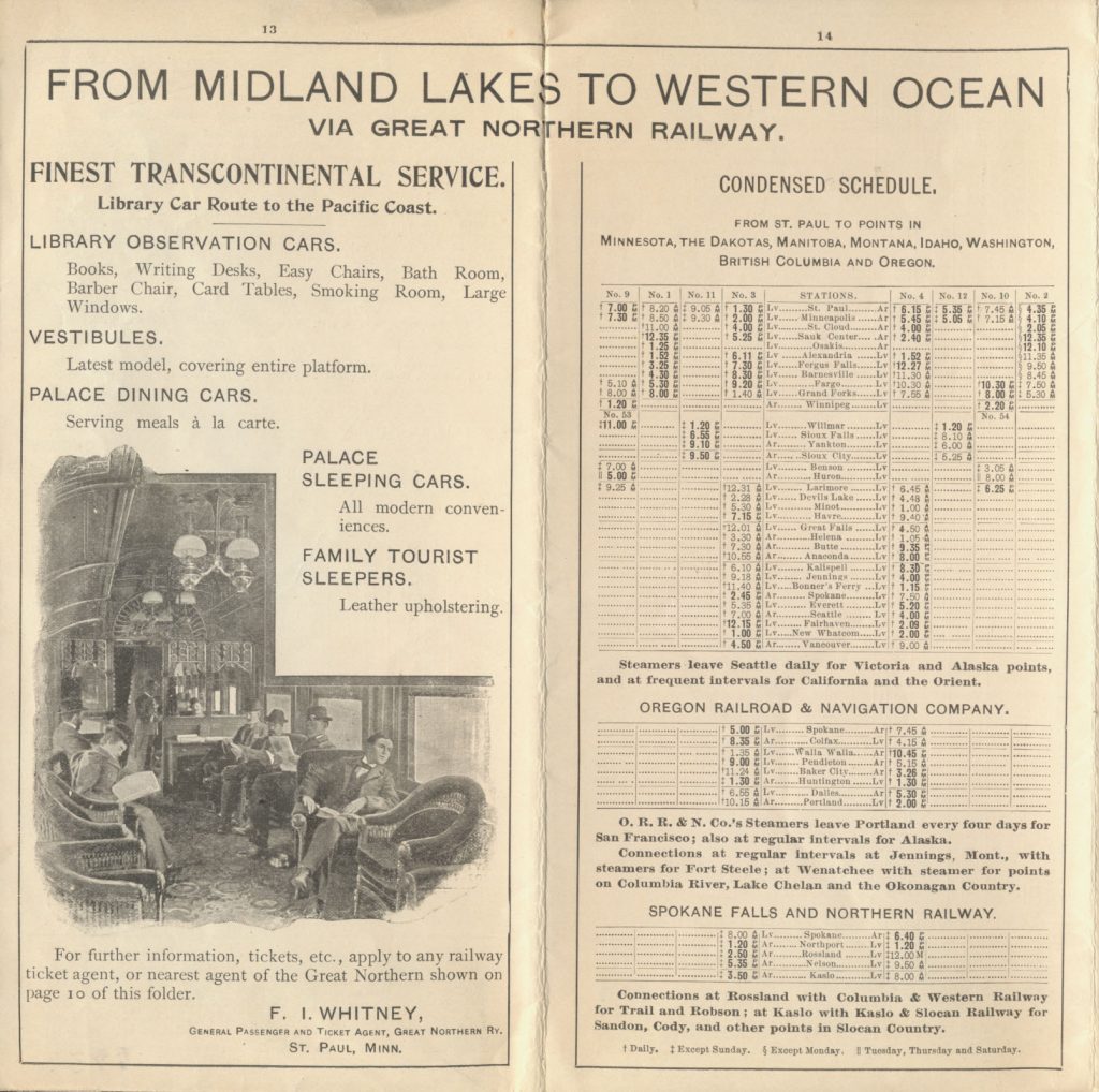 train passengers in library observation car and schedule of railroad connections