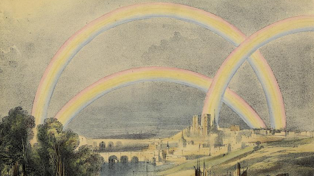 various rainbows in a landscape scene