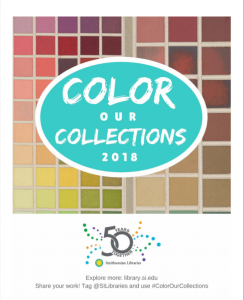 Cover of coloring packet with color swatch design.