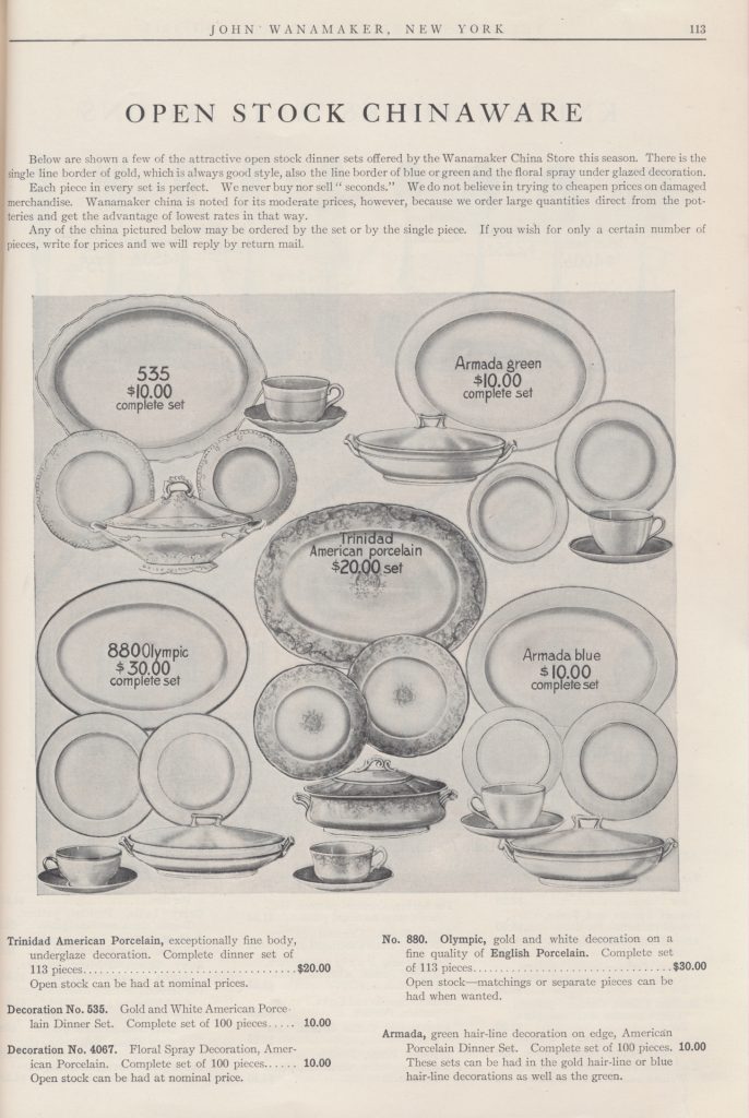 dinner sets including plates, cups and saucers, and serving dishes