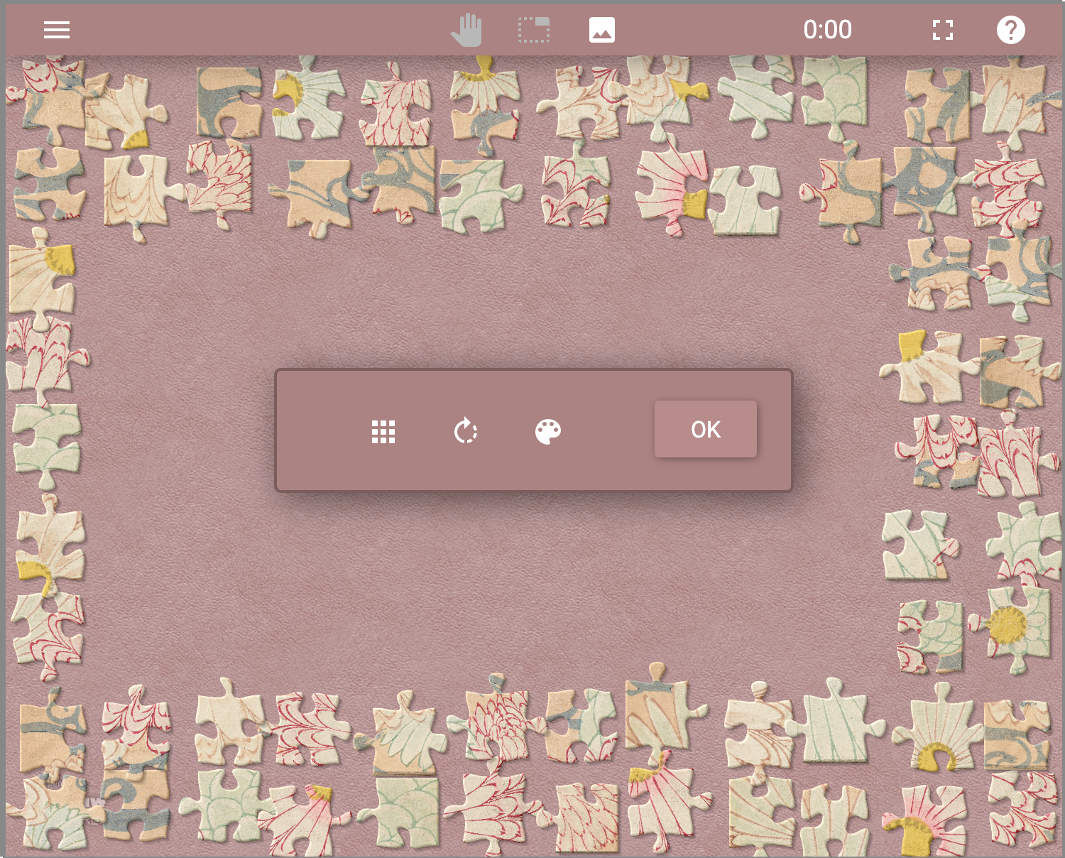 Screenshot of digital jigsaw puzzle with pink background