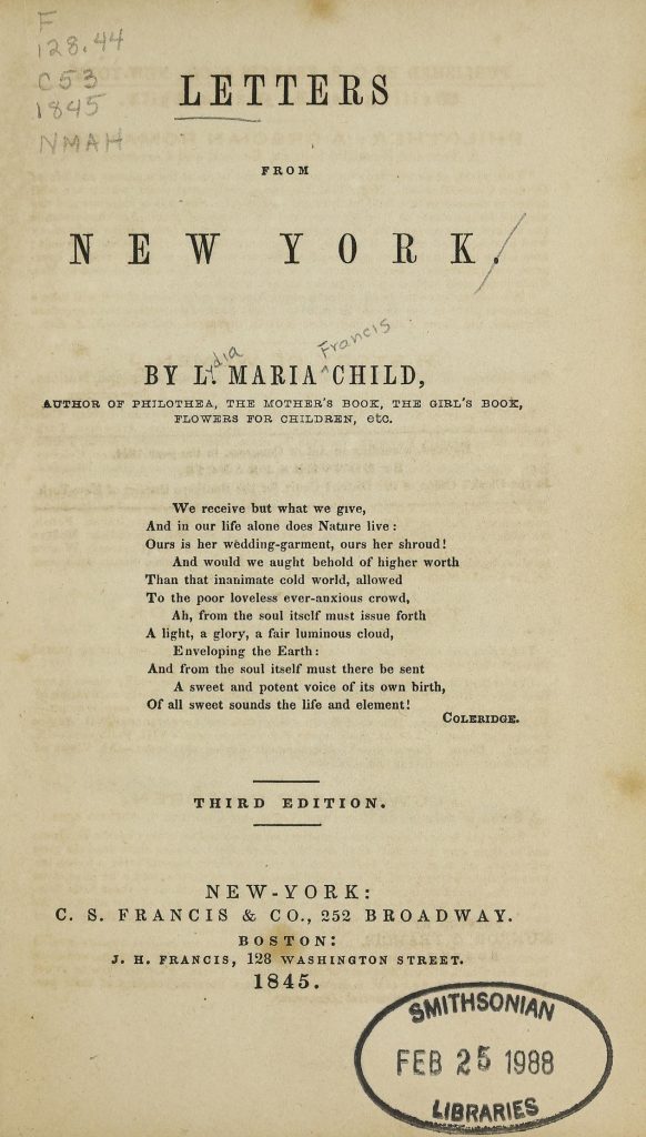 Title page text from "Letters from New York"